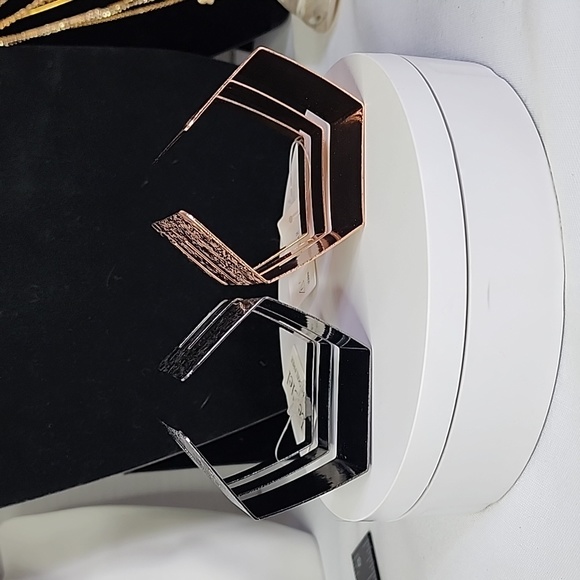 2) Gunmetal and Rose Gold Open Cuff Embossed Bracelet New - Picture 4 of 6